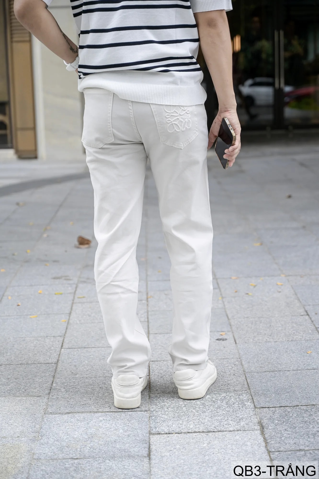 QB3 - Quần jeans nam ống rộng trắng phong cách retro Mỹ, chất cotton mềm mại, form suông thoải mái - ảnh 4