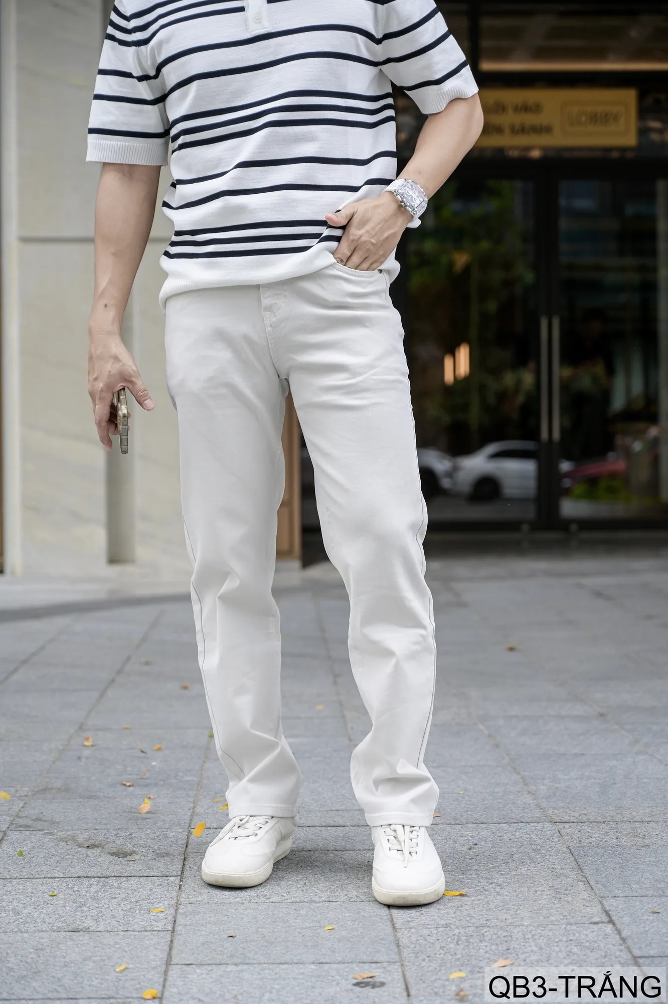 QB3 - Quần jeans nam ống rộng trắng phong cách retro Mỹ, chất cotton mềm mại, form suông thoải mái - ảnh 8