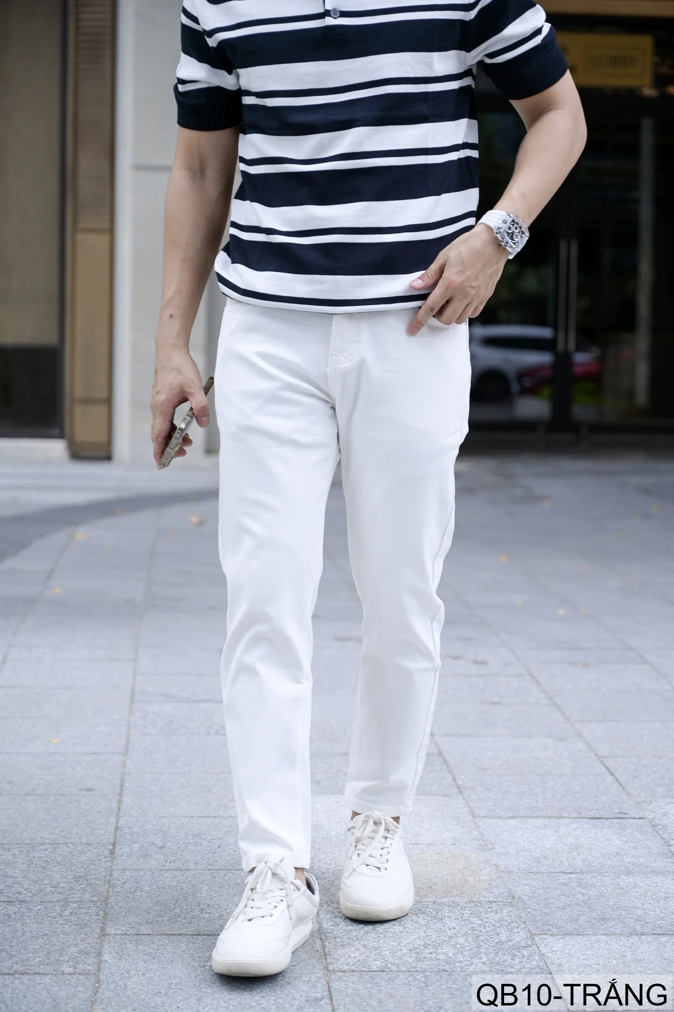 QB10 - Quần jeans nam ống nhỏ co giãn, màu trắng đen, phong cách basic mùa thu - ảnh 7