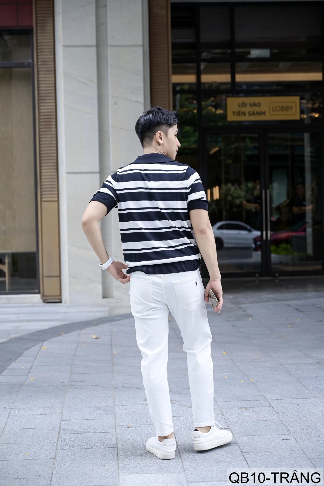 QB10 - Quần jeans nam ống nhỏ co giãn, màu trắng đen, phong cách basic mùa thu - ảnh 9