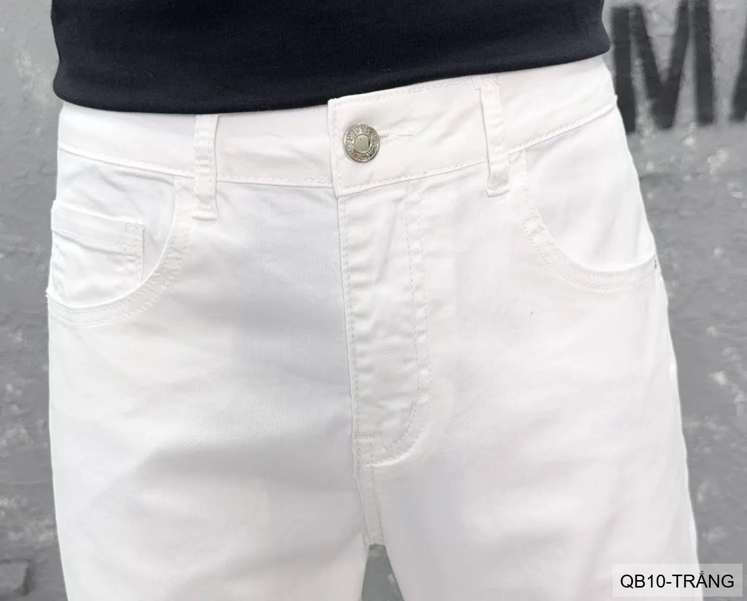 QB10 - Quần jeans nam ống nhỏ co giãn, màu trắng đen, phong cách basic mùa thu - ảnh 15