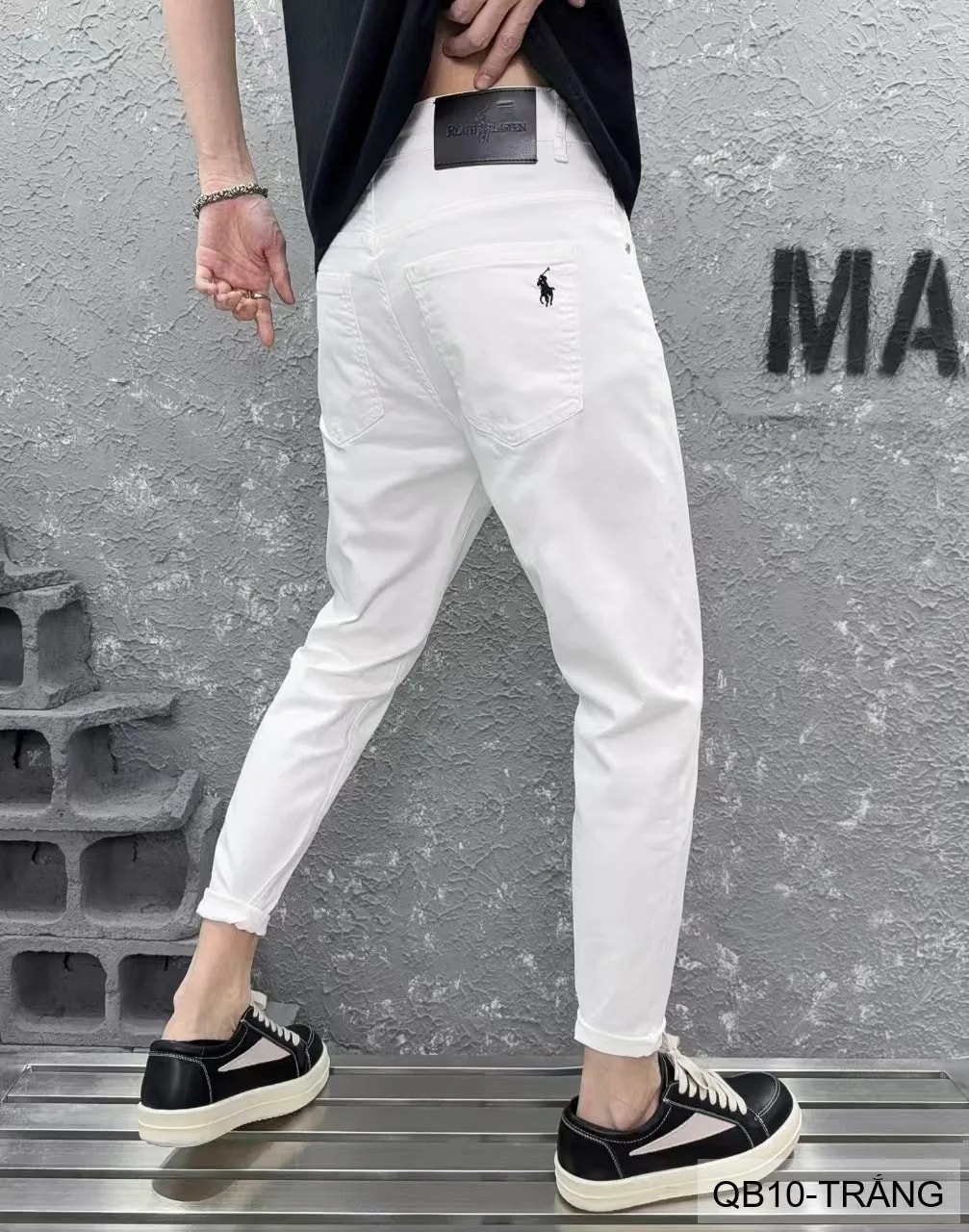 QB10 - Quần jeans nam ống nhỏ co giãn, màu trắng đen, phong cách basic mùa thu - ảnh 13