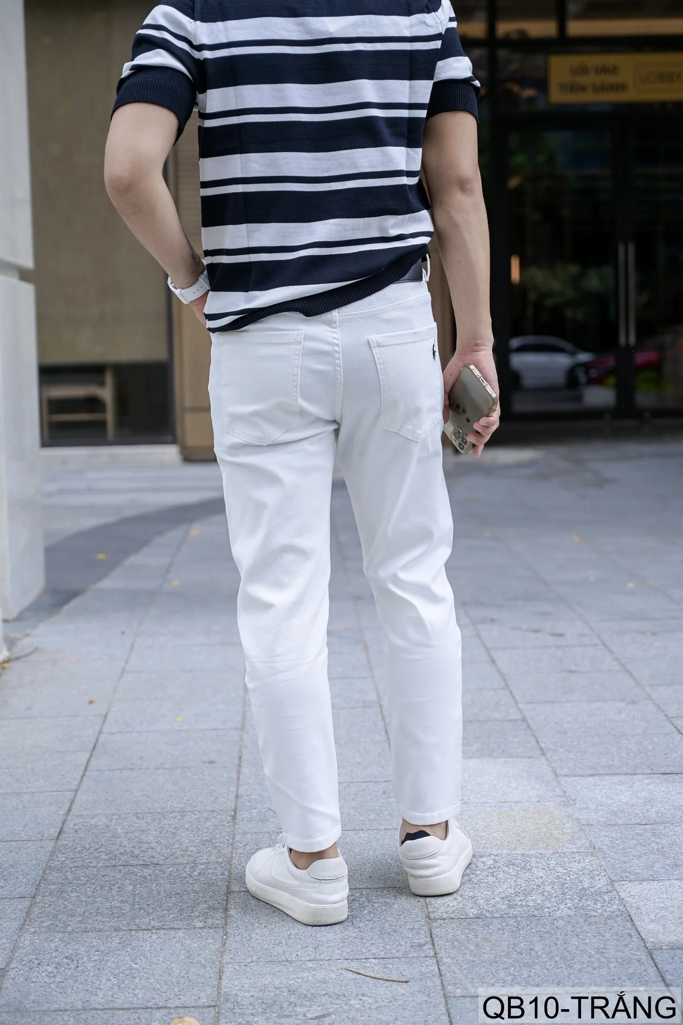 QB10 - Quần jeans nam ống nhỏ co giãn, màu trắng đen, phong cách basic mùa thu - ảnh 5