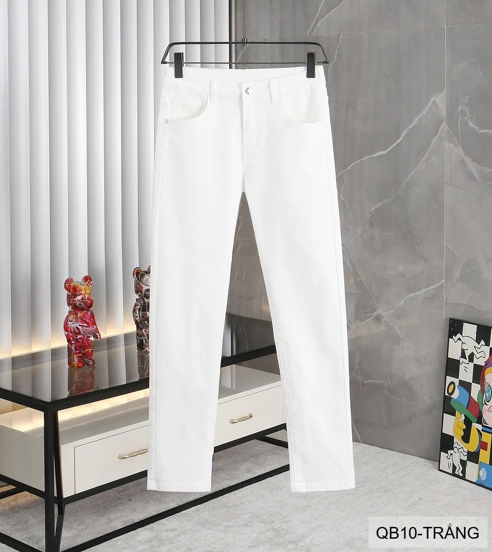 QB10 - Quần jeans nam ống nhỏ co giãn, màu trắng đen, phong cách basic mùa thu - ảnh 18