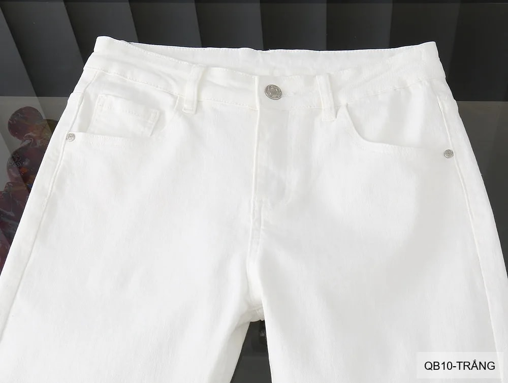 QB10 - Quần jeans nam ống nhỏ co giãn, màu trắng đen, phong cách basic mùa thu - ảnh 20