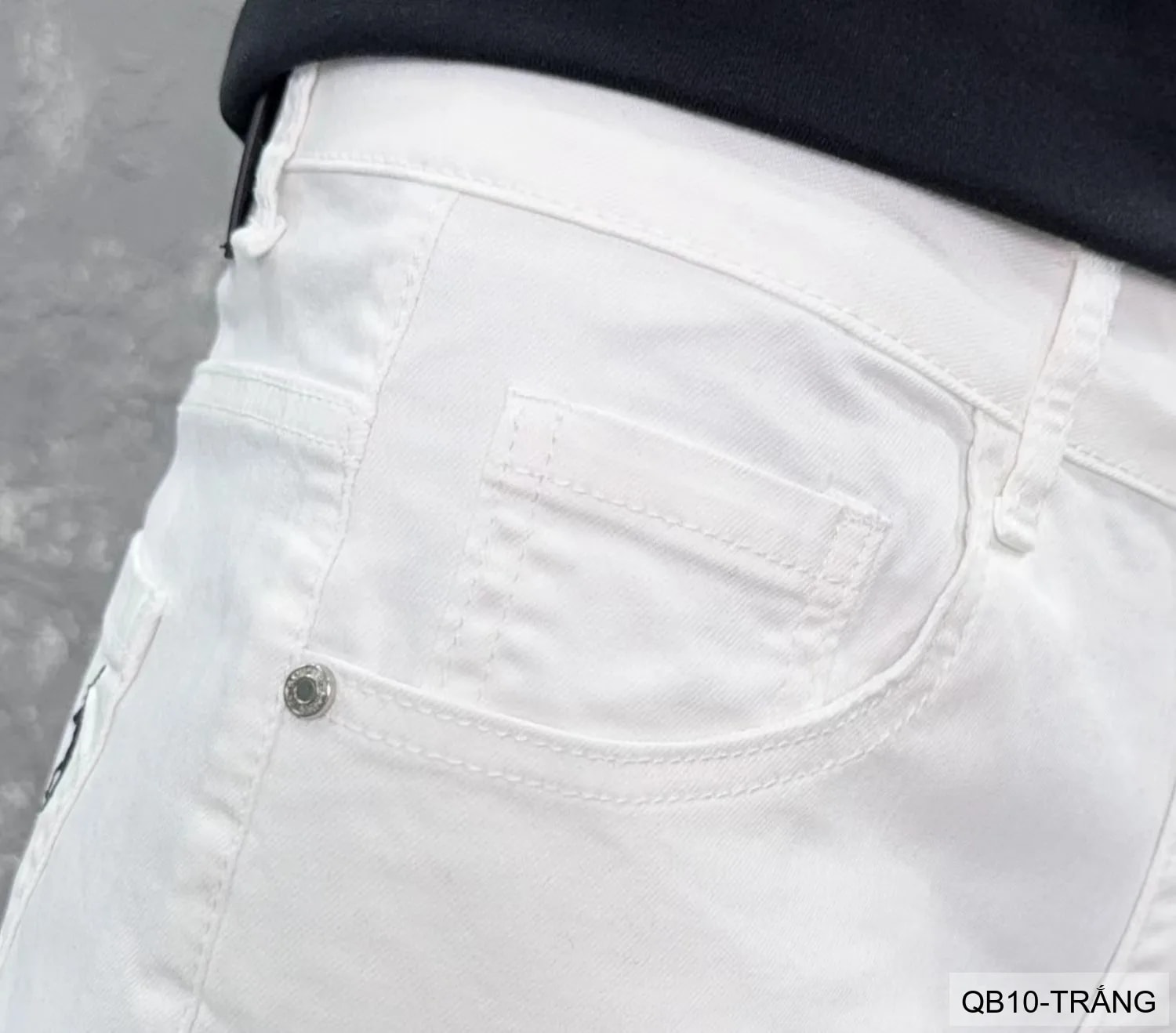 QB10 - Quần jeans nam ống nhỏ co giãn, màu trắng đen, phong cách basic mùa thu - ảnh 16