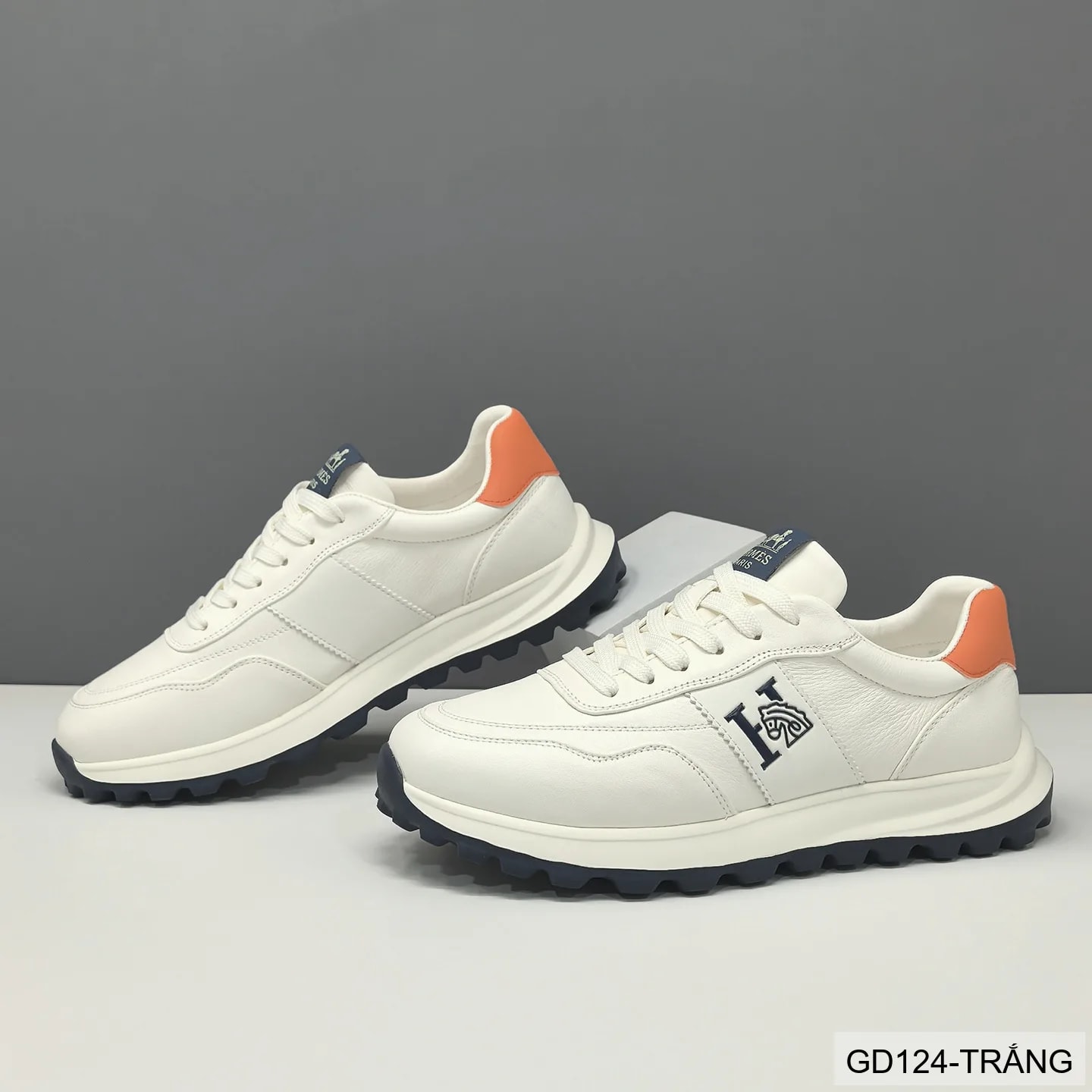 GD124 - Giày thể thao nam da bò cao cấp, phối màu khối, đế cao su êm chân, tăng chiều cao nhẹ - ảnh 3