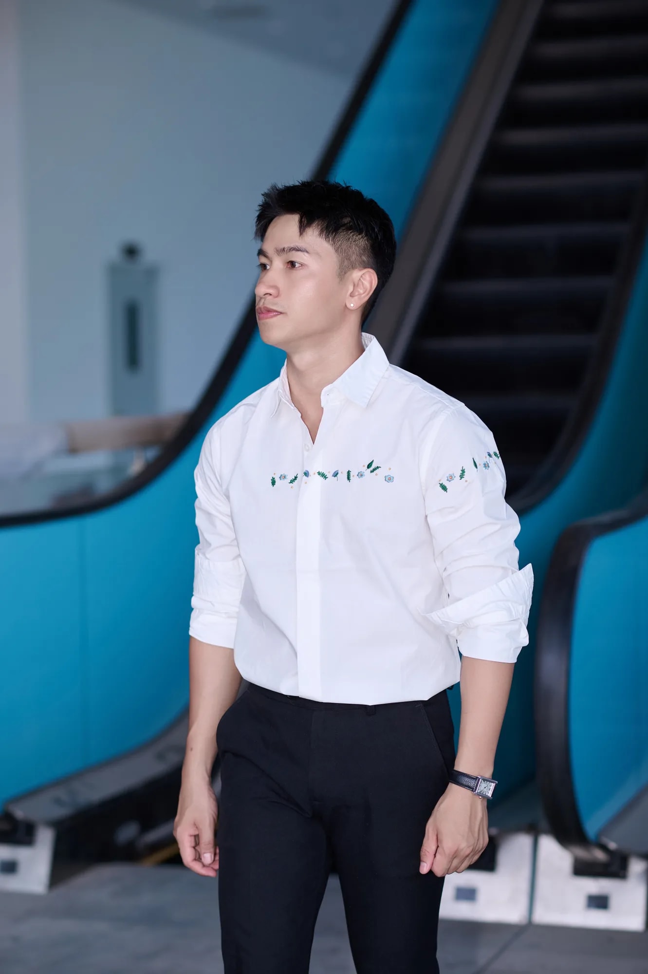 SA100 - Áo sơ mi dài tay nữ phong cách Hàn Quốc, cổ ve, thêu hoa nhẹ nhàng, chất cotton mềm mại