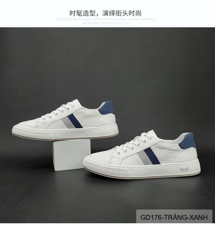 GD176 - Giày thể thao nam trắng phối xanh phong cách Hàn, da bò mềm, đế cao su êm chân - ảnh 14