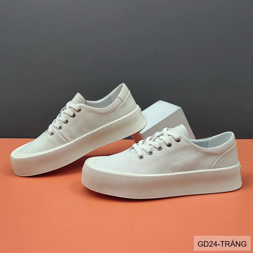 GD24 - Giày Da Bò Nam Đế Bằng Thời Trang Phối Màu Trắng Đen - ảnh 2