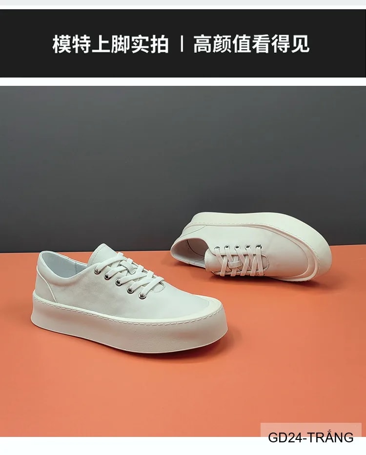 GD24 - Giày Da Bò Nam Đế Bằng Thời Trang Phối Màu Trắng Đen - ảnh 5