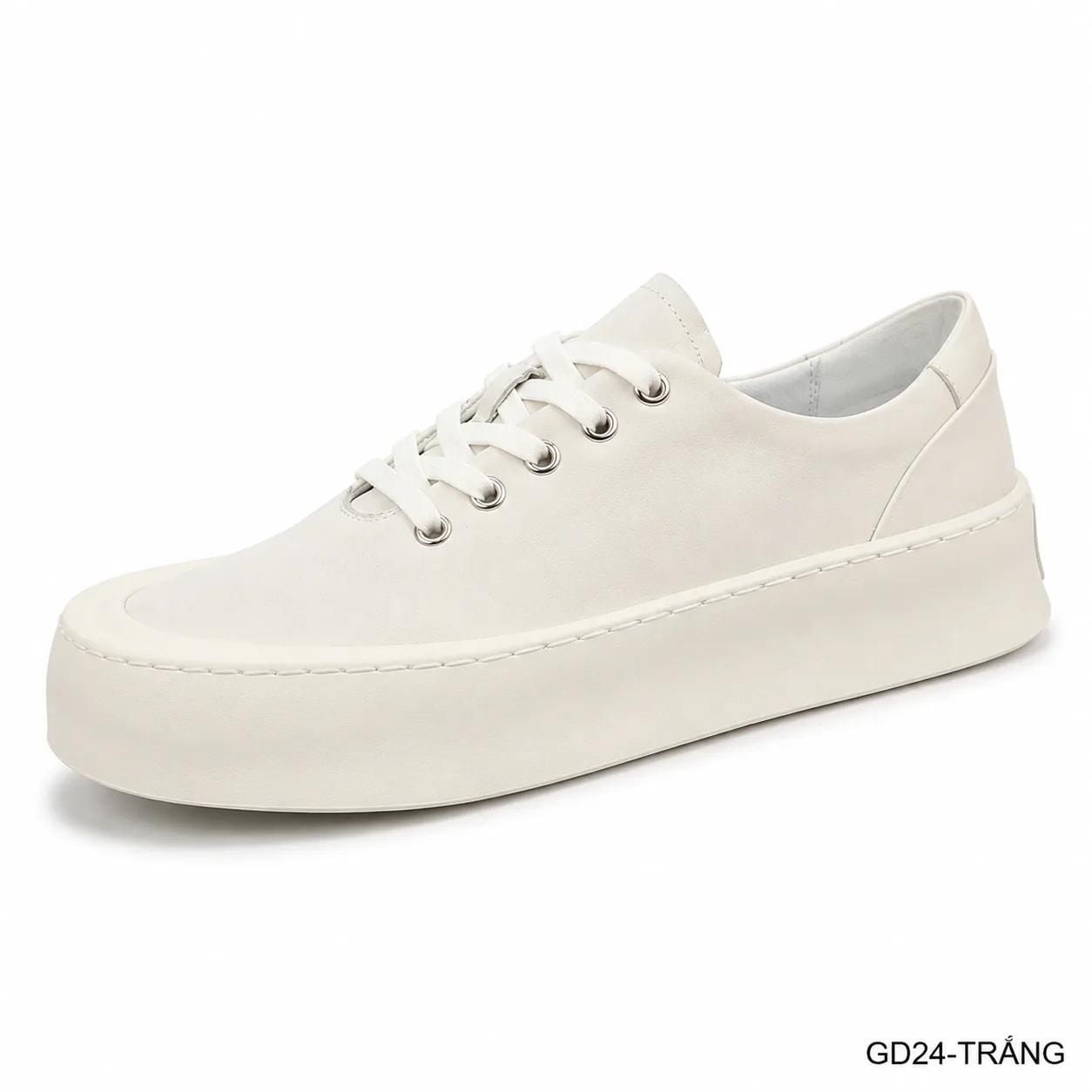 GD24 - Giày Da Bò Nam Đế Bằng Thời Trang Phối Màu Trắng Đen