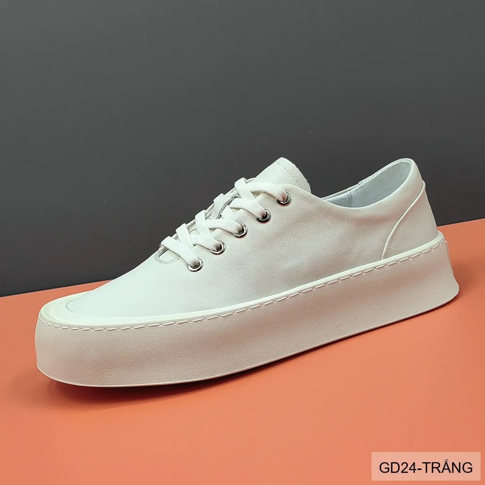 GD24 - Giày Da Bò Nam Đế Bằng Thời Trang Phối Màu Trắng Đen - ảnh 1