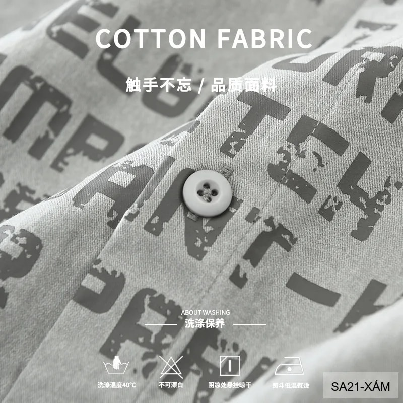 SA21 - Áo sơ mi nam dáng rộng phong cách Nhật Bản, cổ bẻ, tay dài, họa tiết chữ, chất cotton mềm mại - ảnh 8