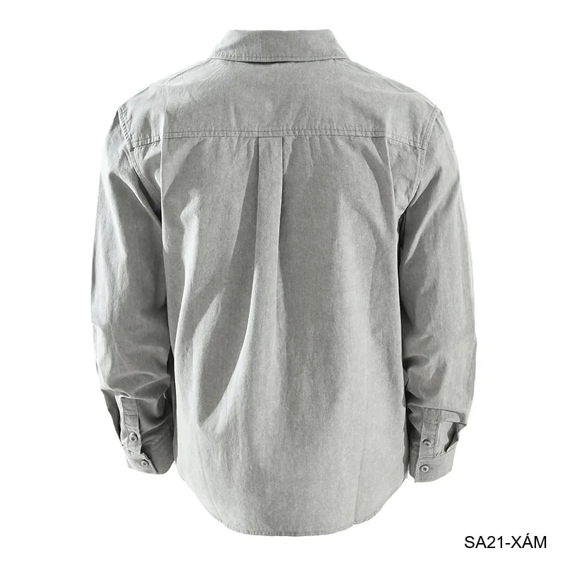 SA21 - Áo sơ mi nam dáng rộng phong cách Nhật Bản, cổ bẻ, tay dài, họa tiết chữ, chất cotton mềm mại - ảnh 7