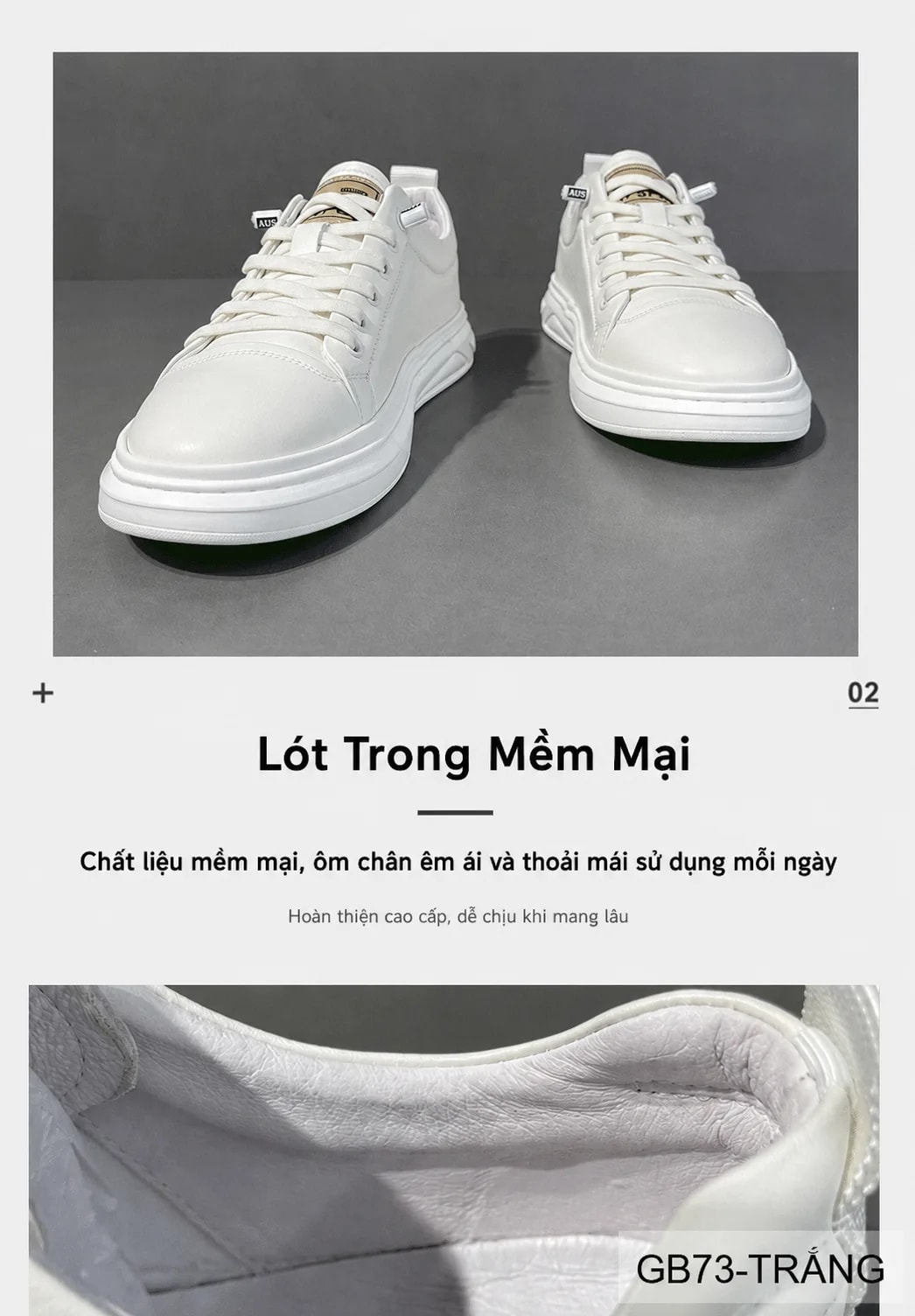 GB73 - Giày thể thao nam da thật trắng đen, kiểu Âu, phong cách thời thượng, đa năng cho ngày thường - ảnh 6