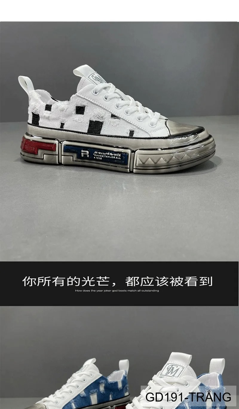 GD191 - Giày nam thời trang đế dày phong cách dad shoes, da thật, phối màu trắng đen - ảnh 4