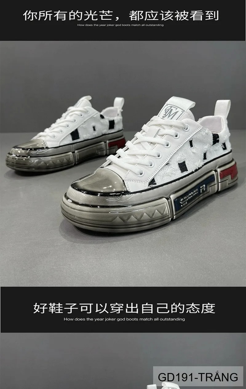 GD191 - Giày nam thời trang đế dày phong cách dad shoes, da thật, phối màu trắng đen - ảnh 8