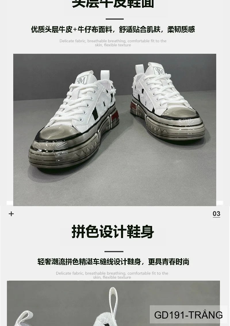GD191 - Giày nam thời trang đế dày phong cách dad shoes, da thật, phối màu trắng đen - ảnh 6