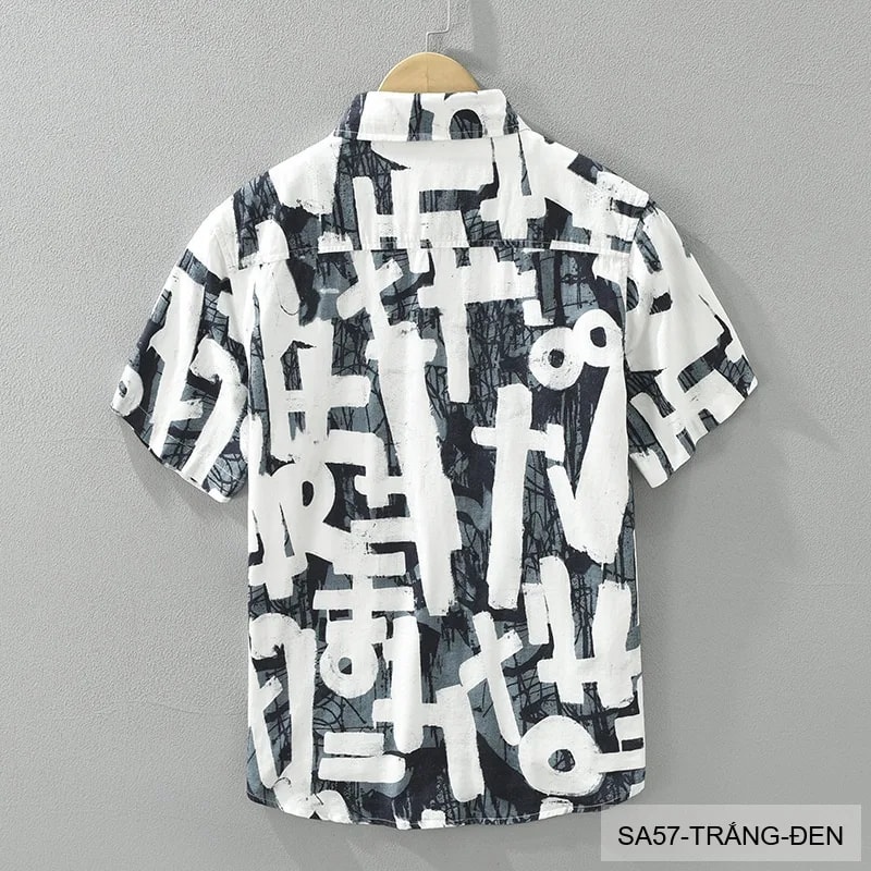 SA57 - Áo sơ mi nam tay ngắn phong cách Nhật Bản họa tiết nghệ thuật, chất cotton thoáng mát, form regular - ảnh 10