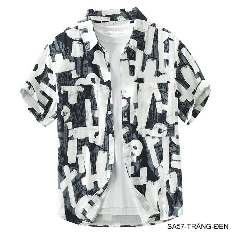 SA57 - Áo sơ mi nam tay ngắn phong cách Nhật Bản họa tiết nghệ thuật, chất cotton thoáng mát, form regular - ảnh 12