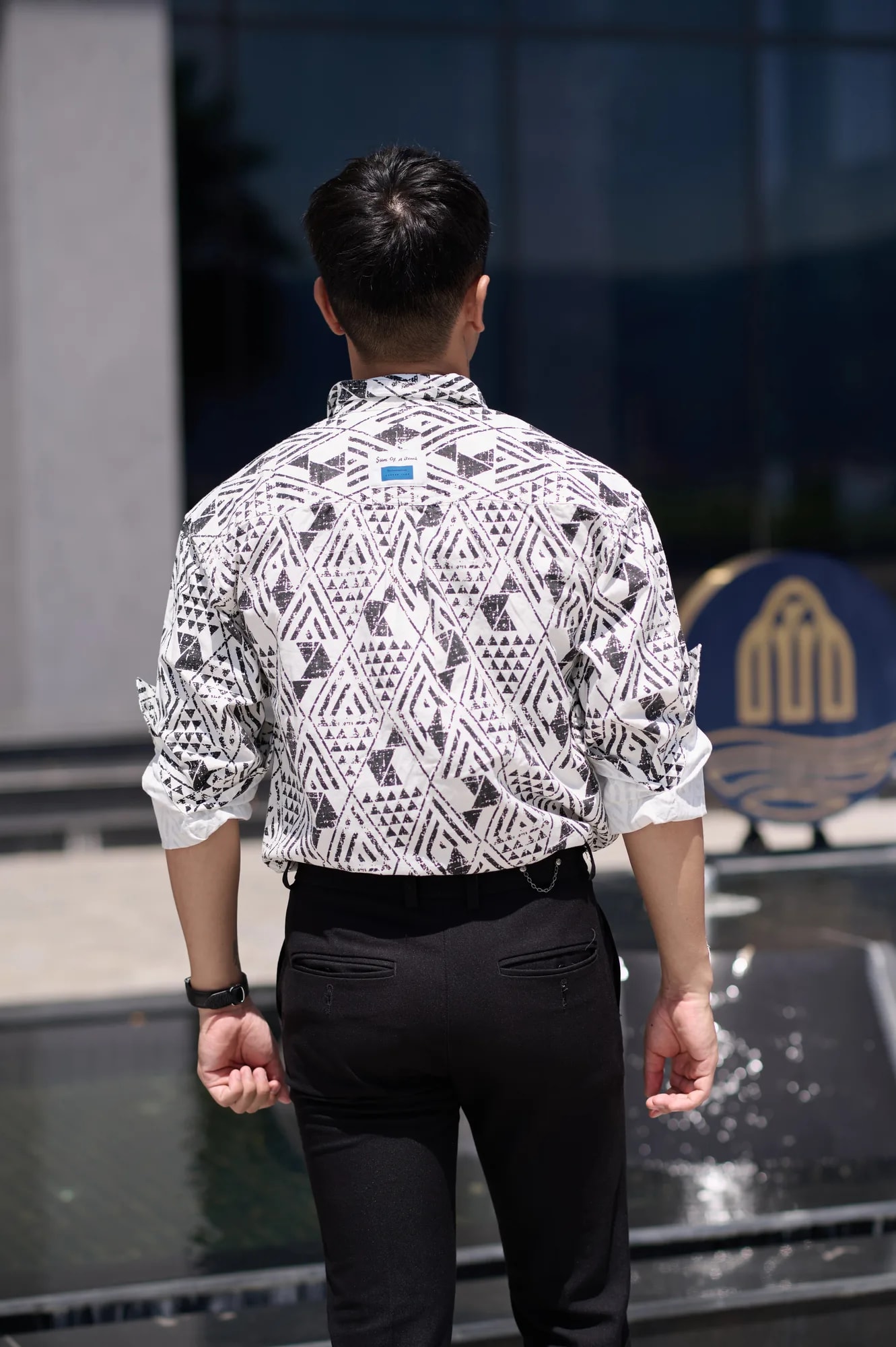 SA94 - Áo sơ mi nam dài tay họa tiết hình học phong cách Nhật Bản, chất cotton mềm mại, form rộng thoải mái - ảnh 9