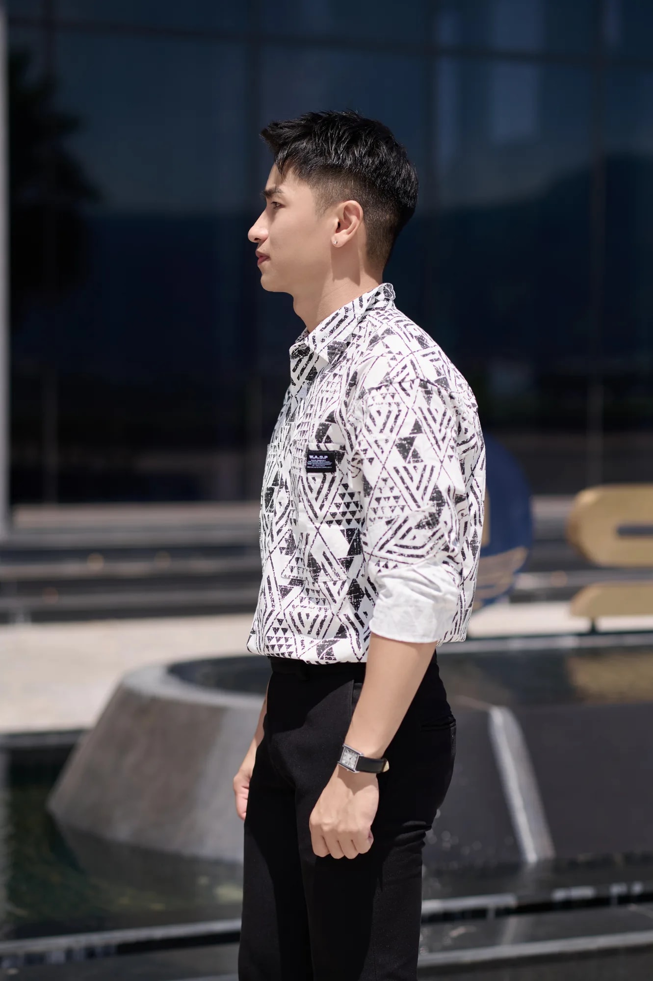 SA94 - Áo sơ mi nam dài tay họa tiết hình học phong cách Nhật Bản, chất cotton mềm mại, form rộng thoải mái - ảnh 8