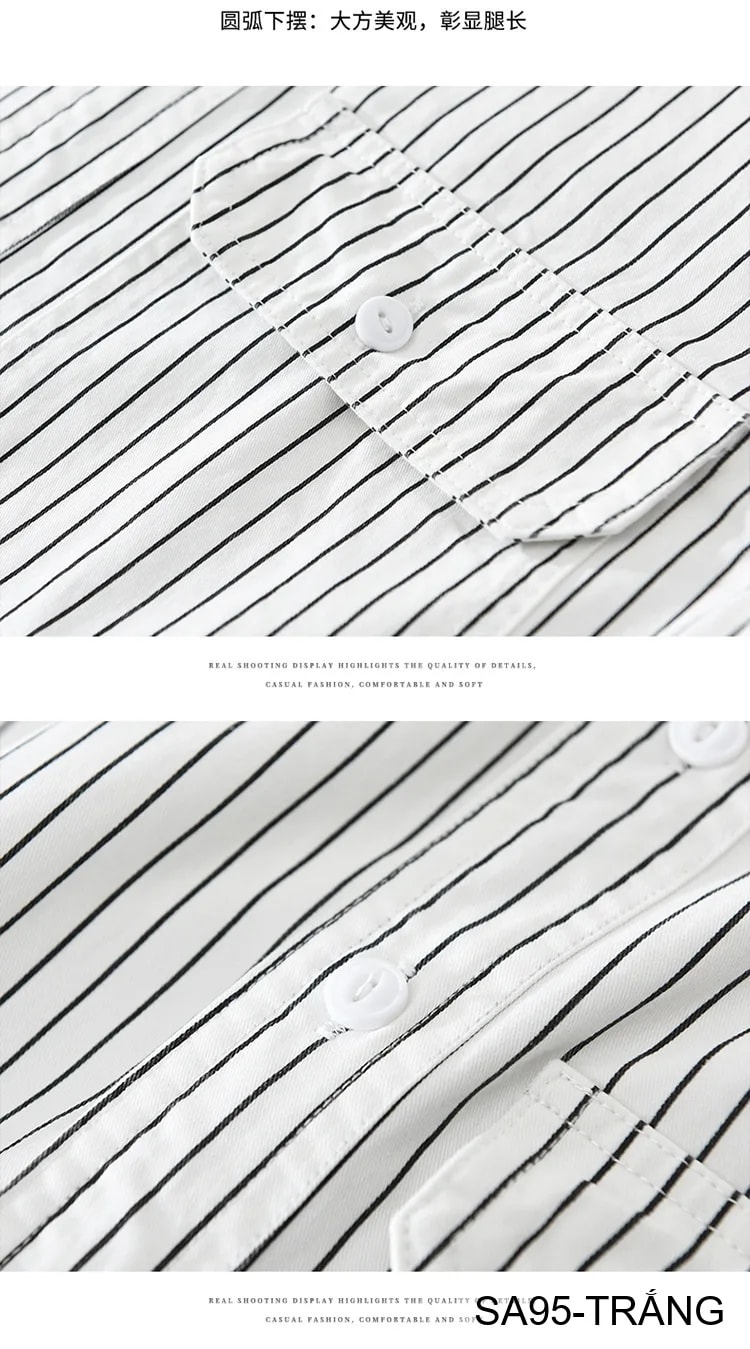 SA95 - Áo sơ mi nam dài tay sọc dọc phong cách Nhật Bản form rộng, chất cotton 100%, phối màu trắng đen - ảnh 10