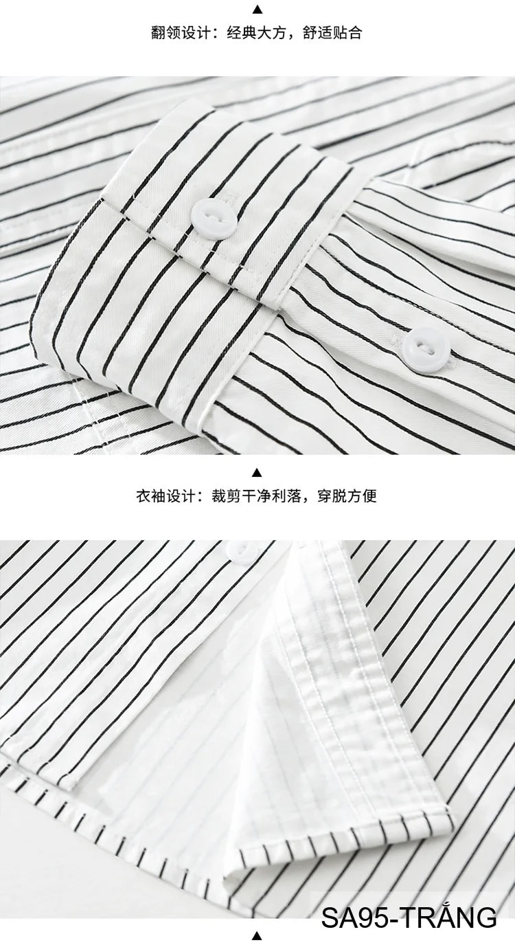 SA95 - Áo sơ mi nam dài tay sọc dọc phong cách Nhật Bản form rộng, chất cotton 100%, phối màu trắng đen - ảnh 9