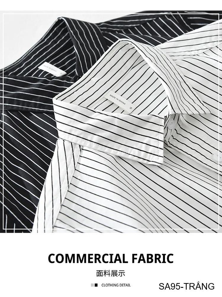 SA95 - Áo sơ mi nam dài tay sọc dọc phong cách Nhật Bản form rộng, chất cotton 100%, phối màu trắng đen - ảnh 6