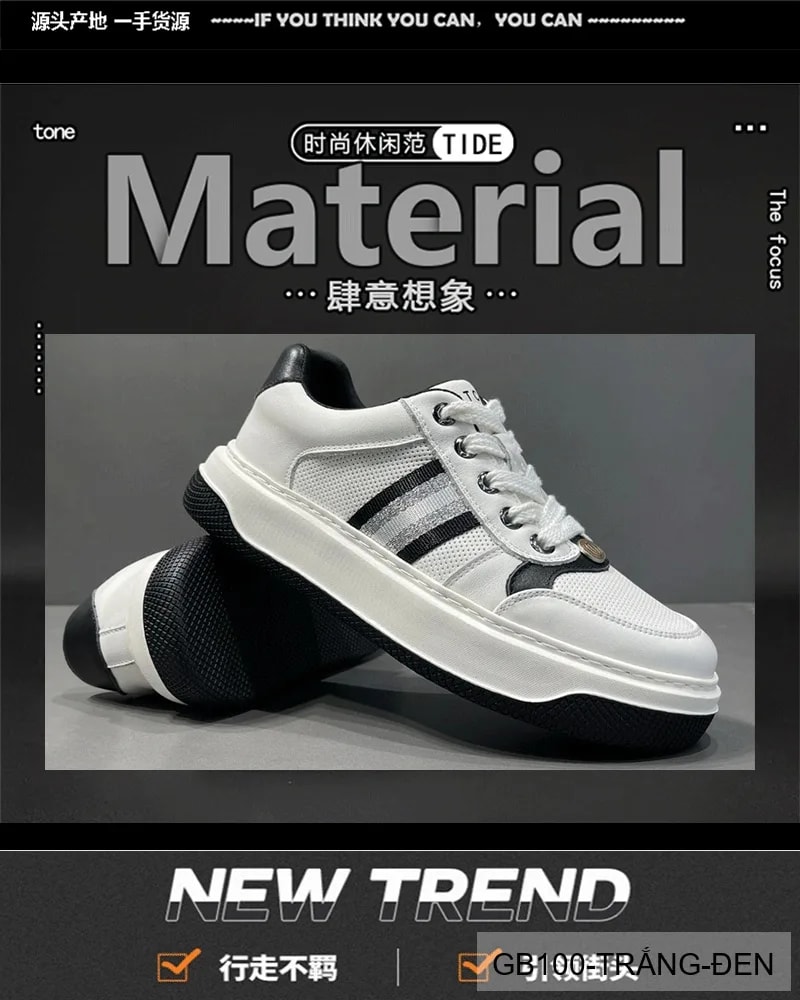 GB100 - Giày thể thao nam đế dày phối màu trắng đen phong cách retro thời thượng - ảnh 7