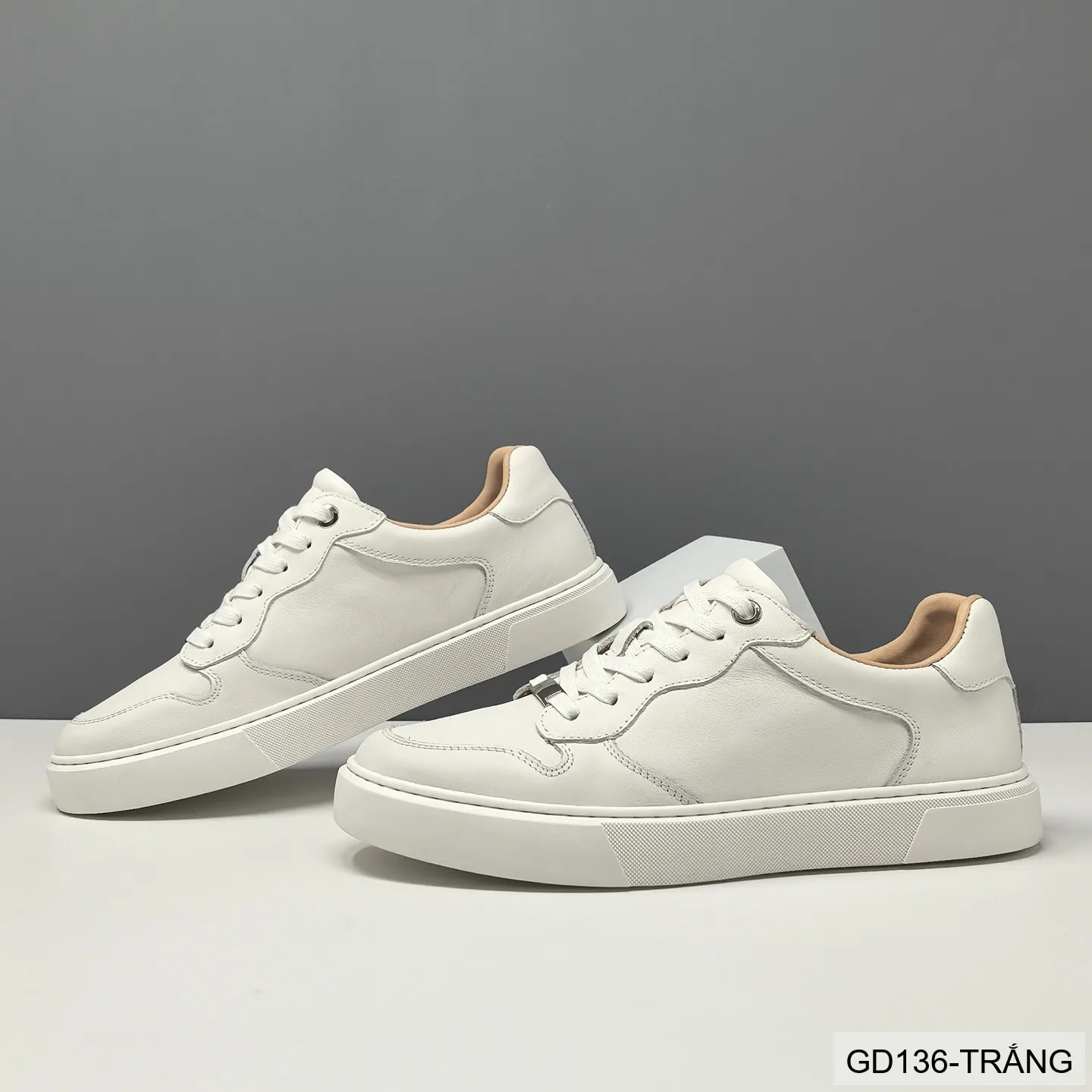 GD136 - Giày thể thao nam da thật cổ thấp phong cách Hàn, thoáng khí, phối màu trắng đen - ảnh 3