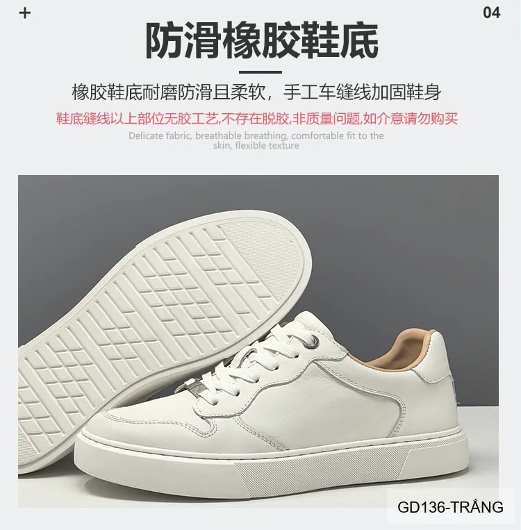 GD136 - Giày thể thao nam da thật cổ thấp phong cách Hàn, thoáng khí, phối màu trắng đen - ảnh 16