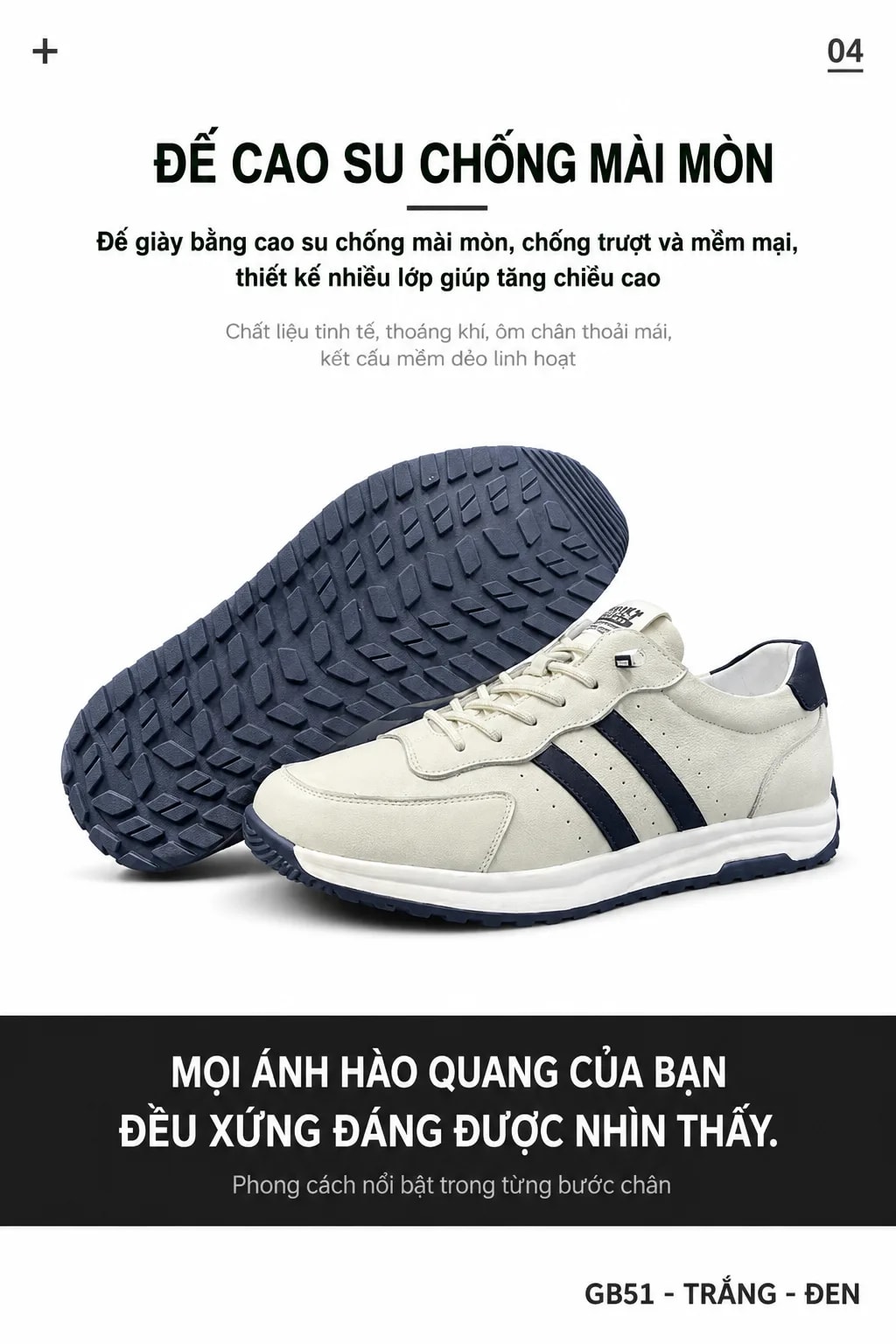 GB51 - Giày nam da bò trắng phối sọc thời trang thường ngày đế dày êm chân - ảnh 5