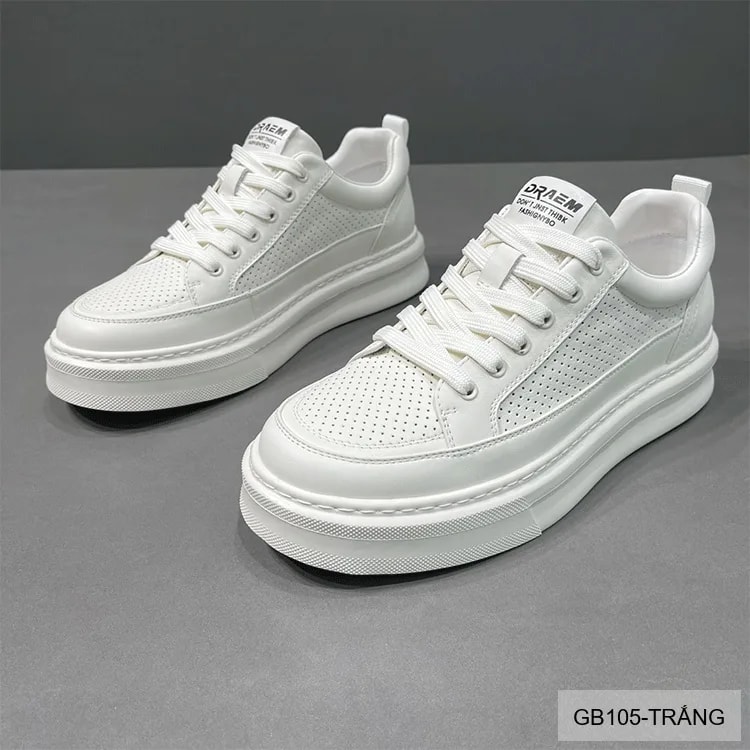 GB105 - Giày thể thao nam trắng đục lỗ, kiểu dad shoes thời trang, da thật thoáng khí, phù hợp sinh viên - ảnh 13