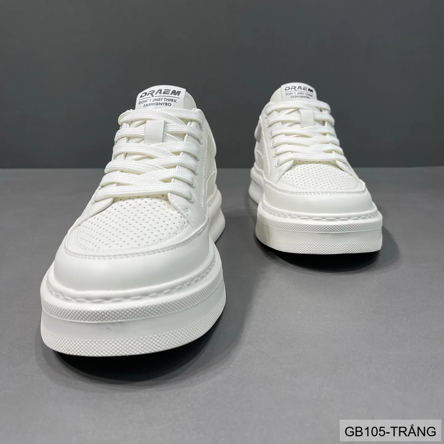 GB105 - Giày thể thao nam trắng đục lỗ, kiểu dad shoes thời trang, da thật thoáng khí, phù hợp sinh viên - ảnh 4