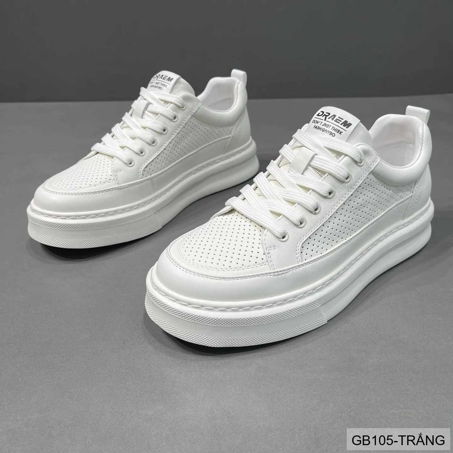 GB105 - Giày thể thao nam trắng đục lỗ, kiểu dad shoes thời trang, da thật thoáng khí, phù hợp sinh viên - ảnh 5