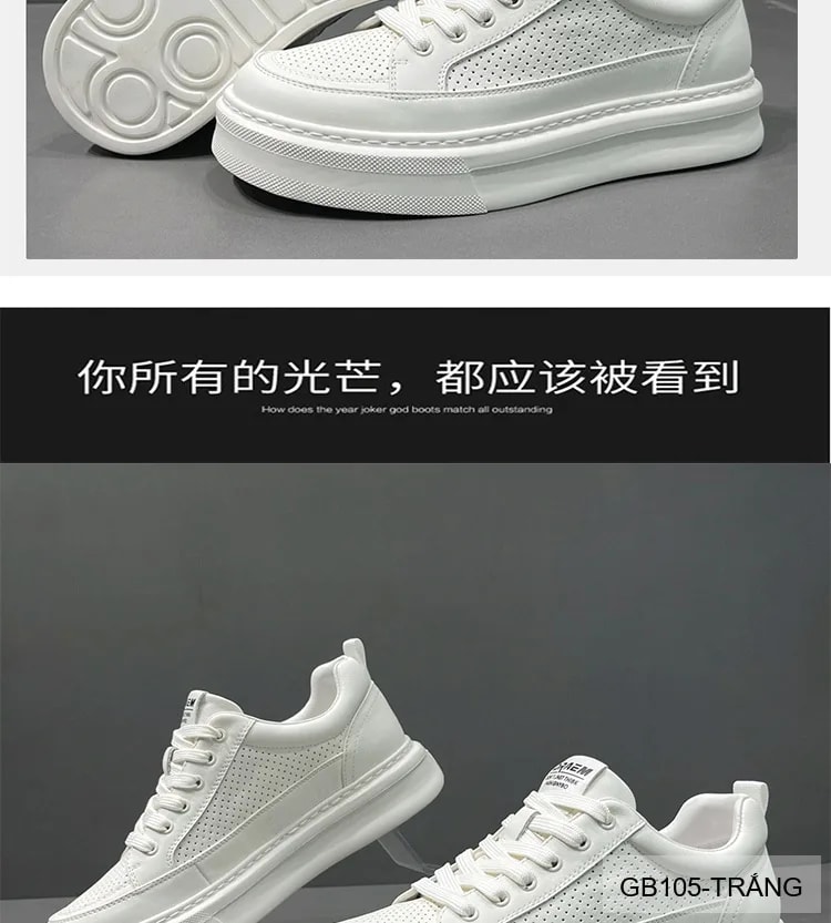 GB105 - Giày thể thao nam trắng đục lỗ, kiểu dad shoes thời trang, da thật thoáng khí, phù hợp sinh viên - ảnh 20