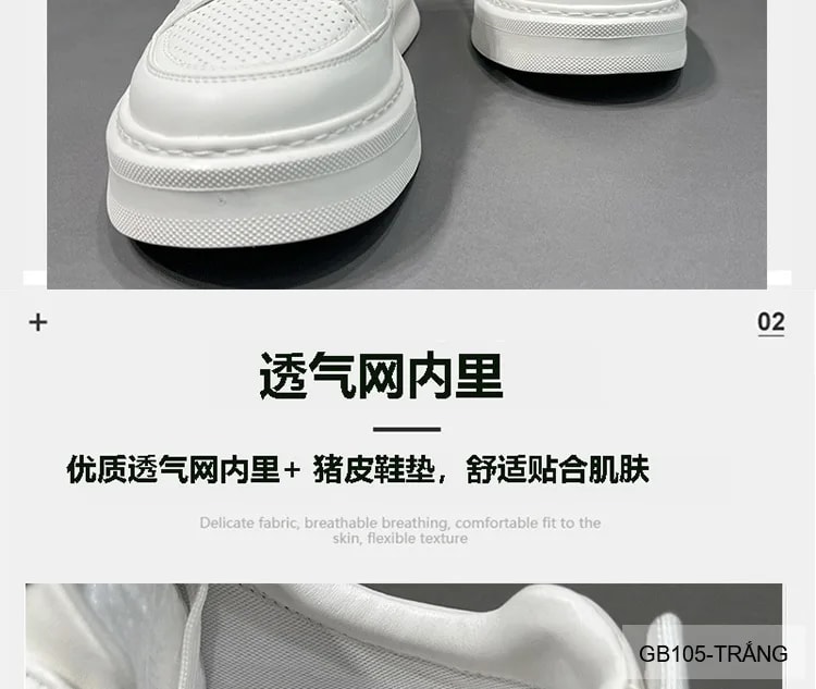GB105 - Giày thể thao nam trắng đục lỗ, kiểu dad shoes thời trang, da thật thoáng khí, phù hợp sinh viên - ảnh 17