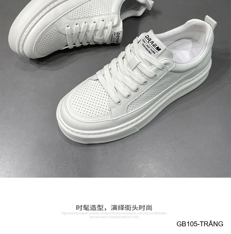 GB105 - Giày thể thao nam trắng đục lỗ, kiểu dad shoes thời trang, da thật thoáng khí, phù hợp sinh viên - ảnh 12
