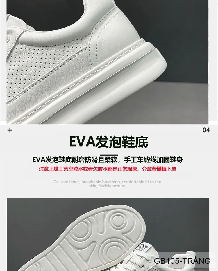 GB105 - Giày thể thao nam trắng đục lỗ, kiểu dad shoes thời trang, da thật thoáng khí, phù hợp sinh viên - ảnh 19