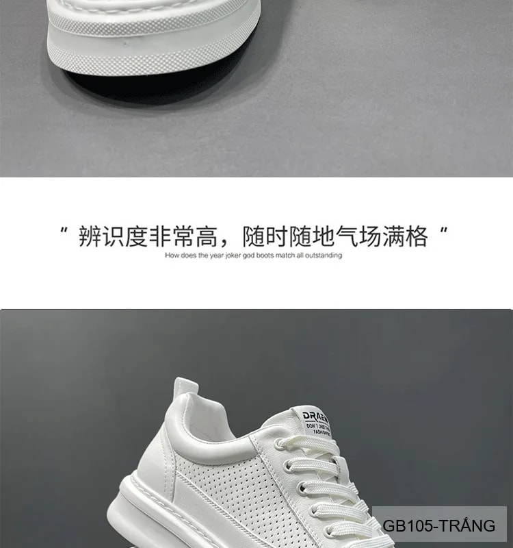 GB105 - Giày thể thao nam trắng đục lỗ, kiểu dad shoes thời trang, da thật thoáng khí, phù hợp sinh viên - ảnh 8