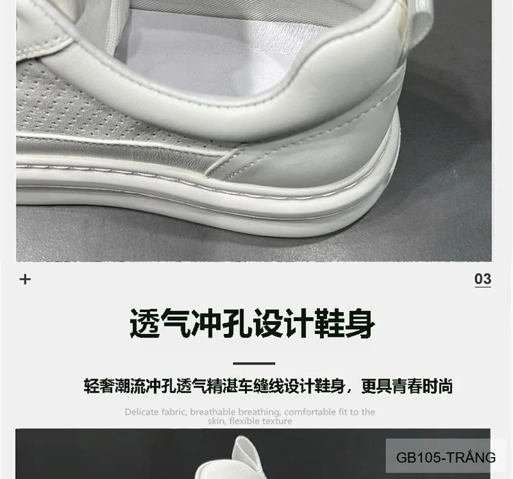 GB105 - Giày thể thao nam trắng đục lỗ, kiểu dad shoes thời trang, da thật thoáng khí, phù hợp sinh viên - ảnh 18