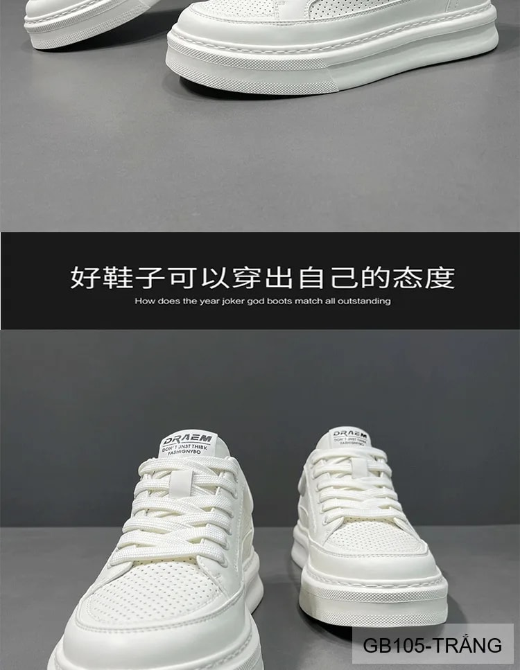 GB105 - Giày thể thao nam trắng đục lỗ, kiểu dad shoes thời trang, da thật thoáng khí, phù hợp sinh viên - ảnh 21