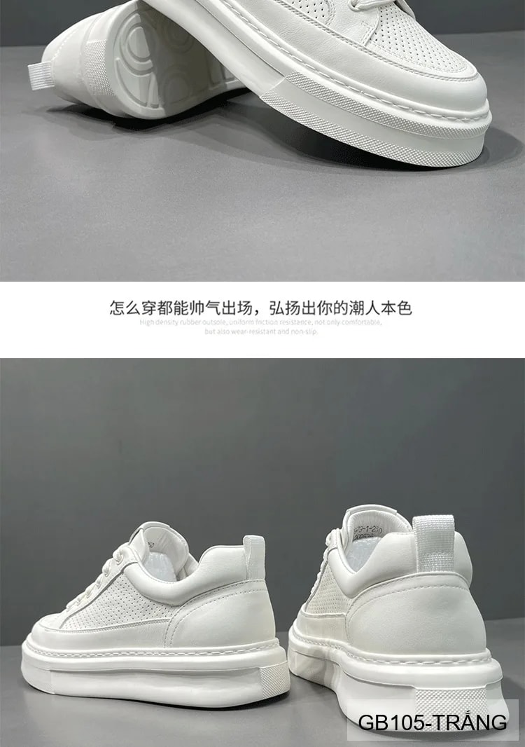 GB105 - Giày thể thao nam trắng đục lỗ, kiểu dad shoes thời trang, da thật thoáng khí, phù hợp sinh viên - ảnh 9