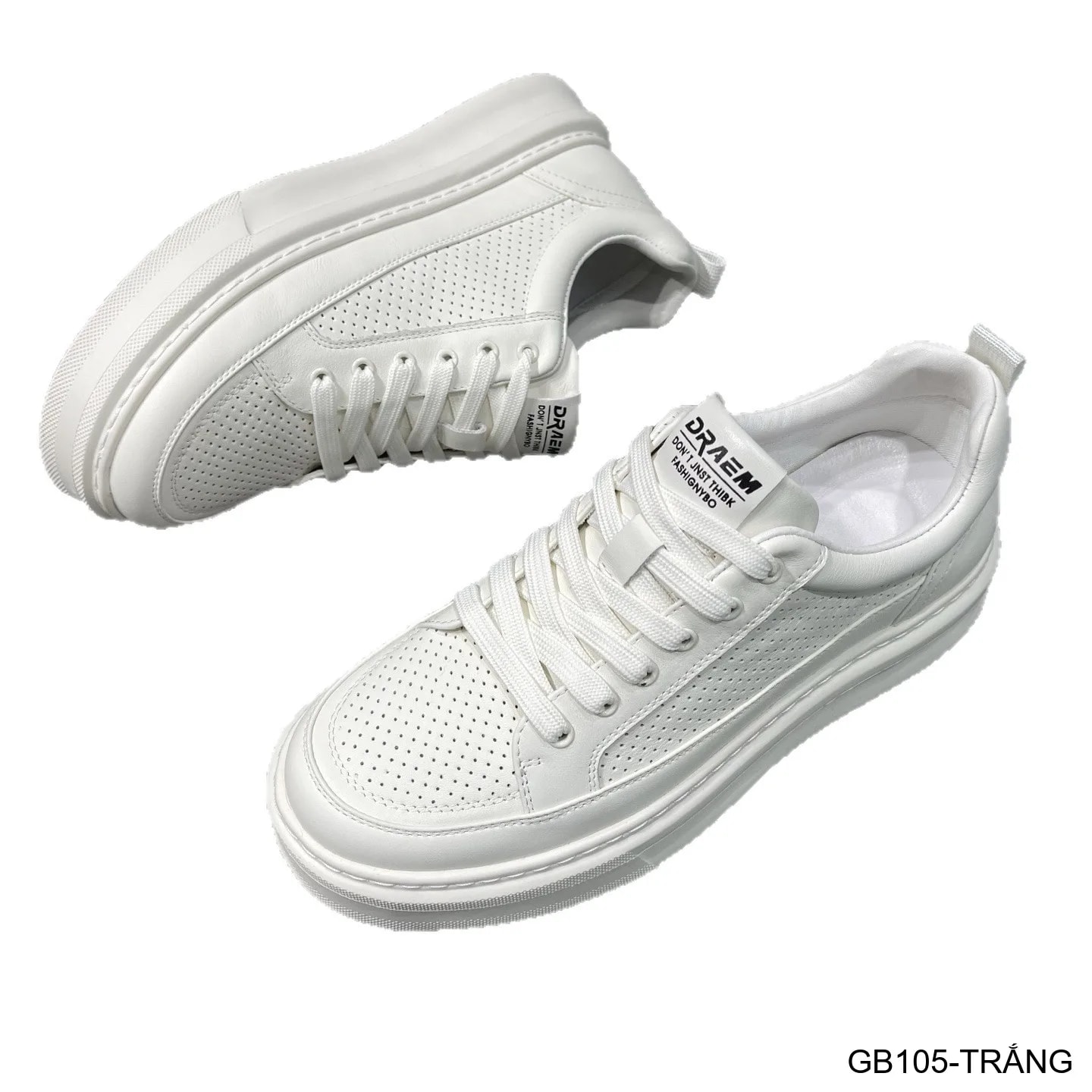 GB105 - Giày thể thao nam trắng đục lỗ, kiểu dad shoes thời trang, da thật thoáng khí, phù hợp sinh viên - ảnh 6