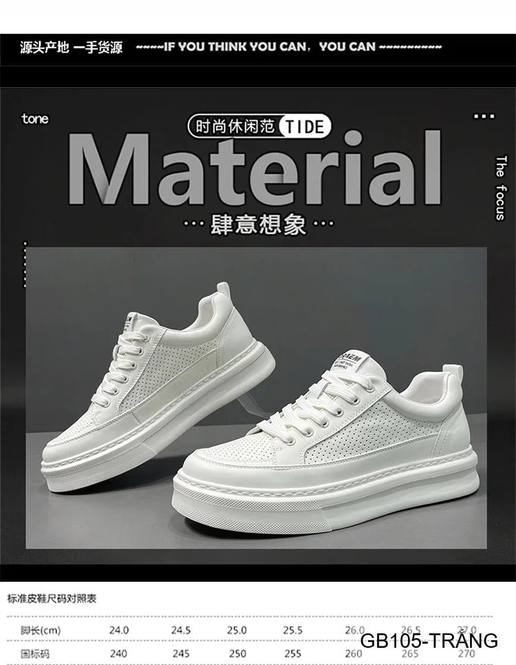 GB105 - Giày thể thao nam trắng đục lỗ, kiểu dad shoes thời trang, da thật thoáng khí, phù hợp sinh viên - ảnh 14
