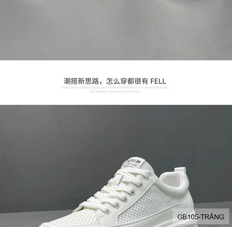 GB105 - Giày thể thao nam trắng đục lỗ, kiểu dad shoes thời trang, da thật thoáng khí, phù hợp sinh viên - ảnh 10