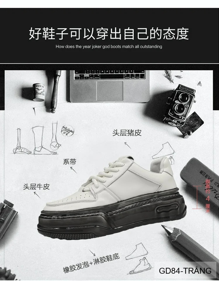 GD84 - Giày nam da bò thật đế dày kiểu dad shoes thời trang, thoáng khí, tăng chiều cao - ảnh 13