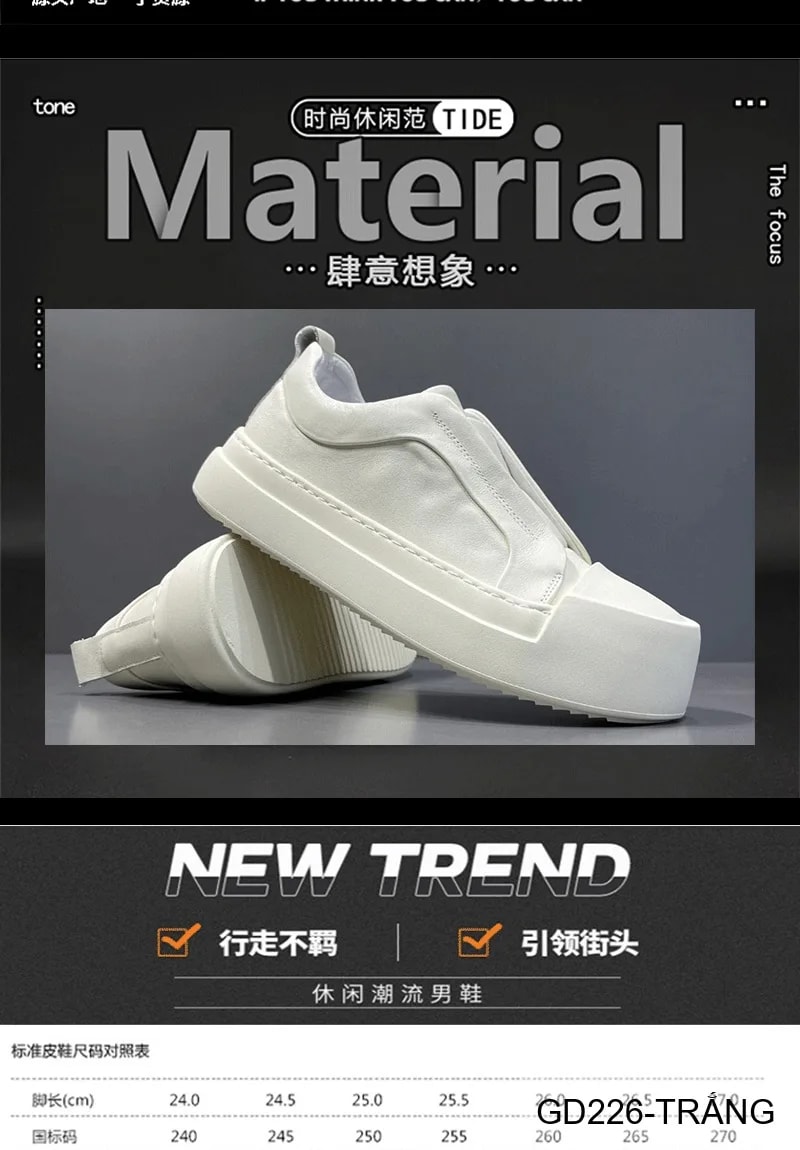 GD226 - Giày nam đế dày thời trang 2025 kiểu dad shoes da bò màu trắng đen - ảnh 8